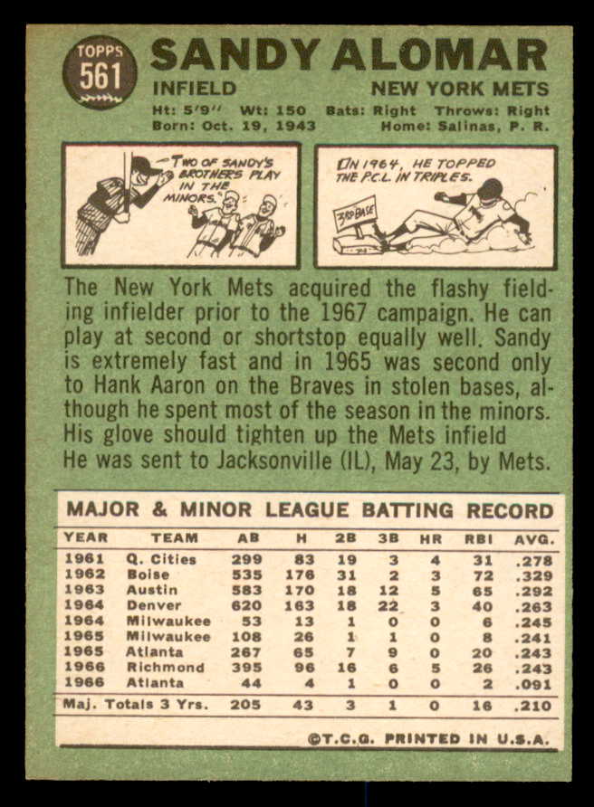 1967 Topps Baseball #561 Sandy Alomar Mets NR-MT 566027