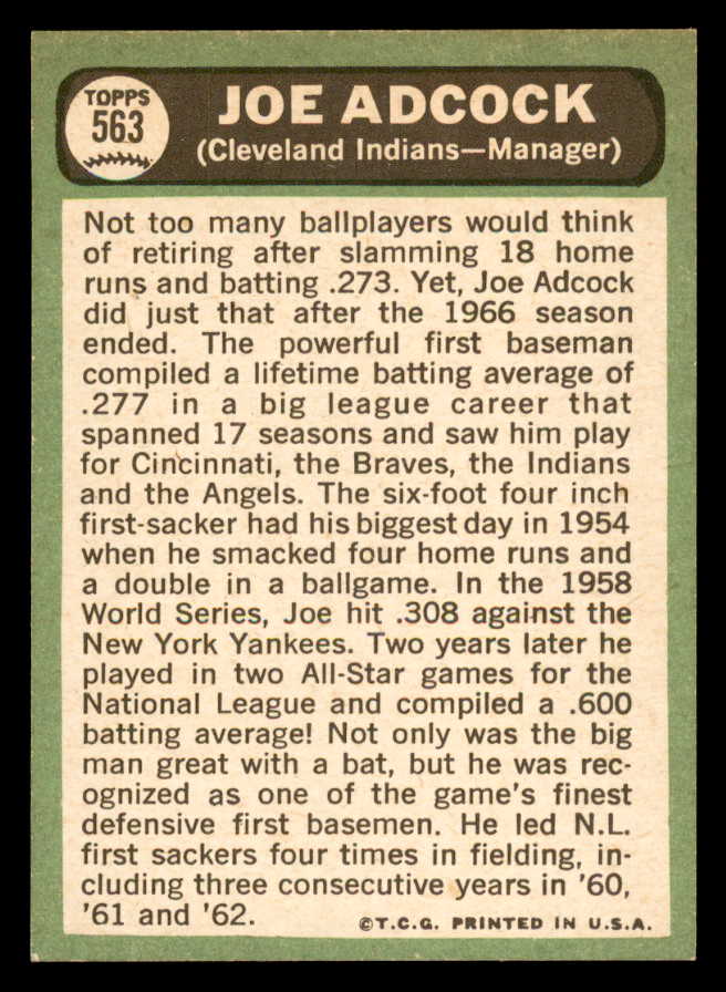 1967 Topps Baseball #563 Joe Adcock Indians NR-MT 566033