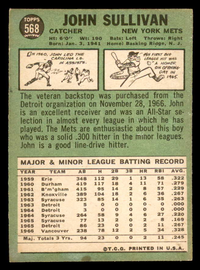 1967 Topps Baseball #568 John Sullivan Mets EX 566050