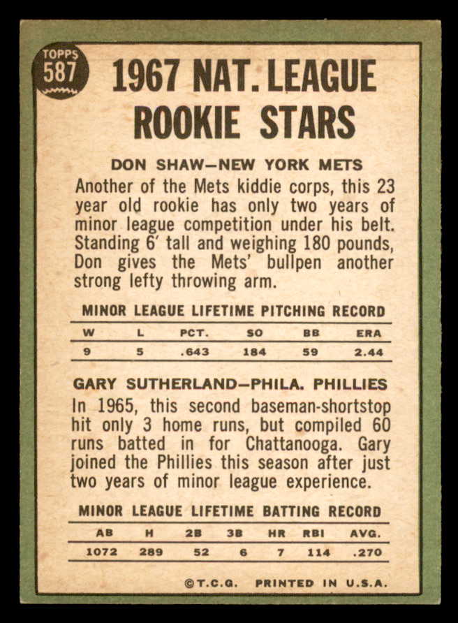 1967 Topps Baseball #587 Don Shaw Mets EX-MT 566094