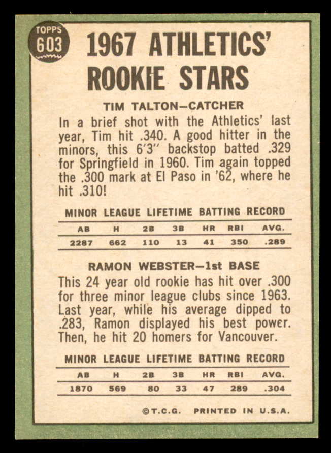 1967 Topps Baseball #603 Ramon Webster A's NR-MT 566139