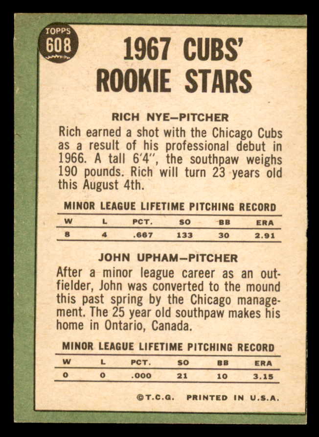 1967 Topps Baseball #608 Rich Nye Cubs EX-MT 566155