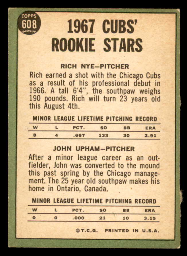 1967 Topps Baseball #608 Rich Nye Cubs VG-EX 566156