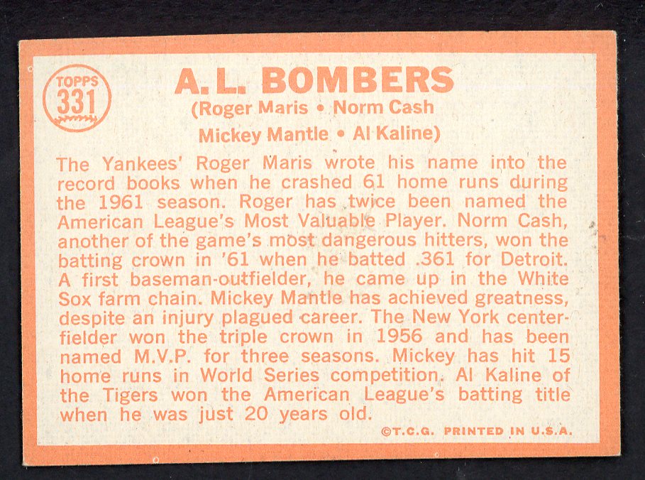 1964 Topps Baseball #331 Mickey Mantle Al Kaline Roger Maris EX-MT 566187
