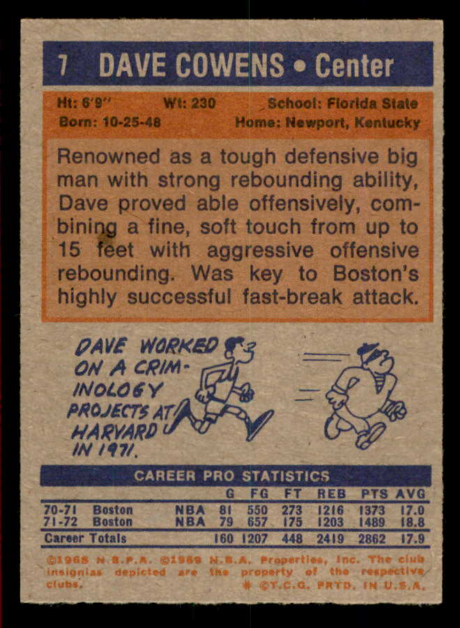 1972 Topps Basketball #007 Dave Cowens Celtics NR-MT 566255