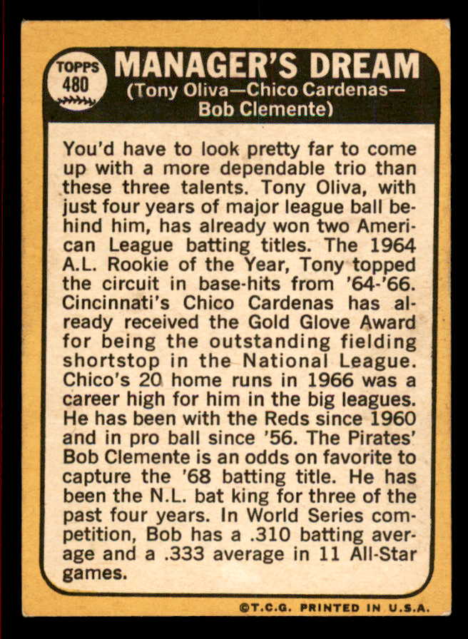 1968 Topps Baseball #480 Roberto Clemente Tony Oliva VG-EX 566264