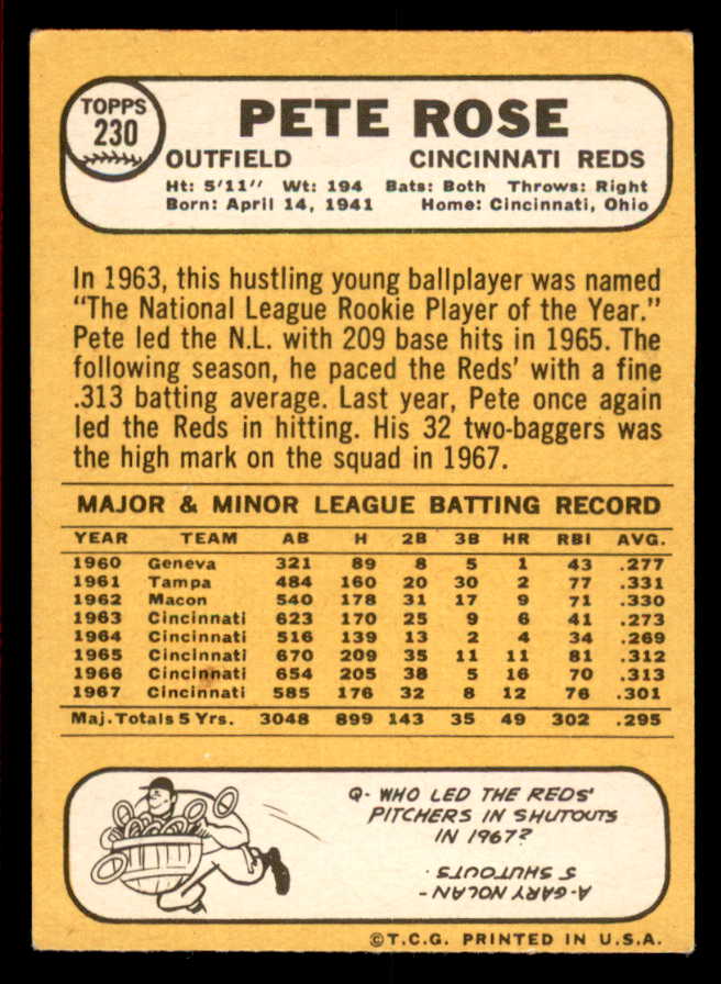 1968 Topps Baseball #230 Pete Rose Reds VG-EX 566269