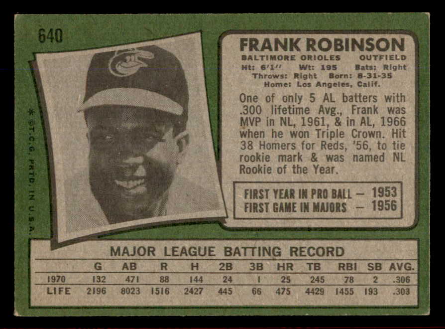 1971 Topps Baseball #640 Frank Robinson Orioles VG-EX 566367
