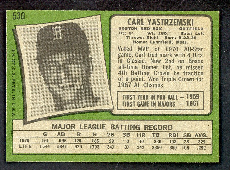 1971 Topps Baseball #530 Carl Yastrzemski Red Sox VG-EX 566371