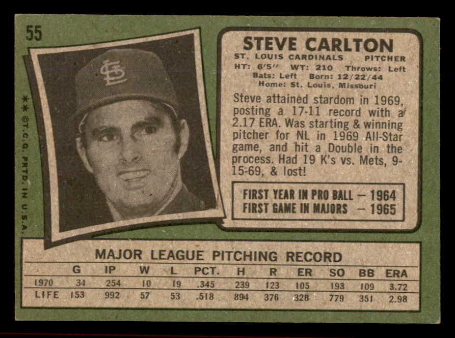 1971 Topps Baseball #55 Steve Carlton Cardinals VG-EX 566377