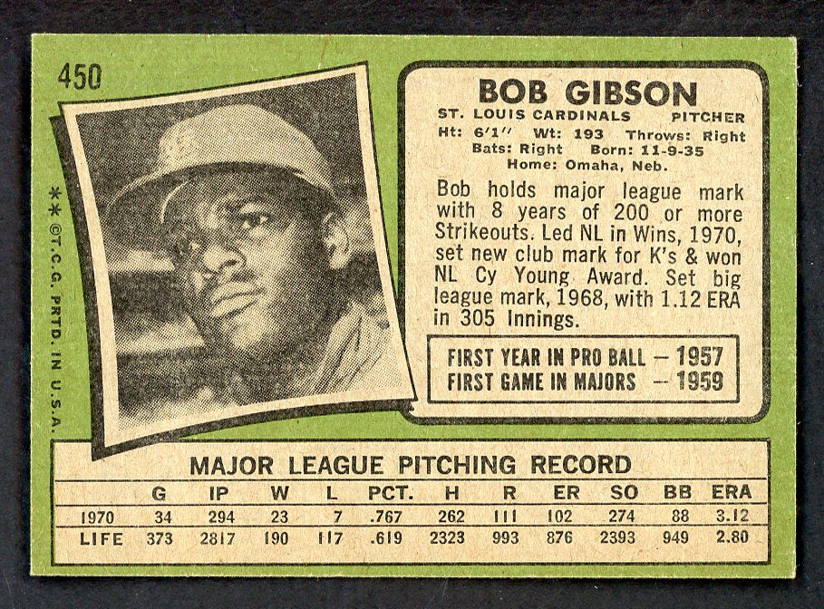 1971 Topps Baseball #450 Bob Gibson Cardinals EX-MT 566385