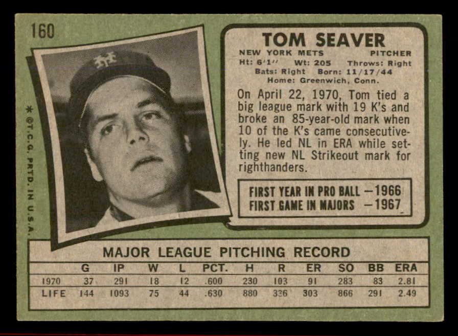 1971 Topps Baseball #160 Tom Seaver Mets EX 566400