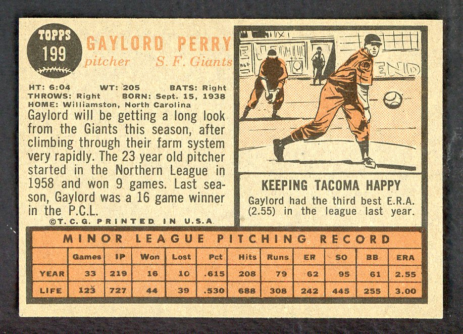 1962 Topps Baseball #199 Gaylord Perry Giants NR-MT 566506