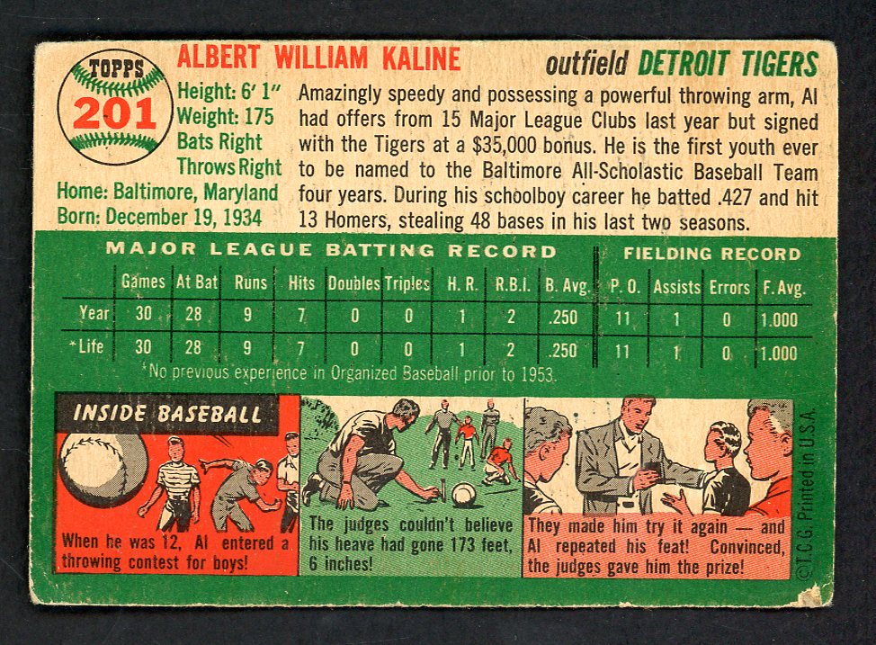 1954 Topps Baseball #201 Al Kaline Tigers GD-VG 566559