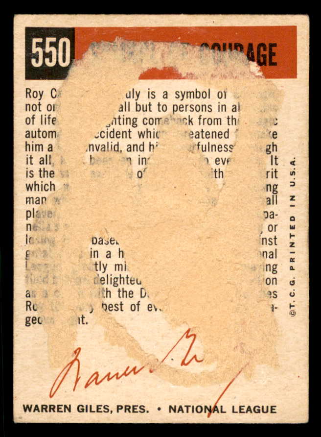 1959 Topps Baseball #550 Roy Campanella Dodgers Fair back damage 566668