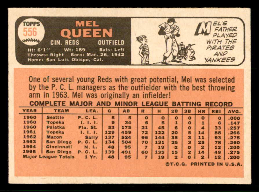 1966 Topps Baseball #556 Mel Queen Reds EX-MT 566806