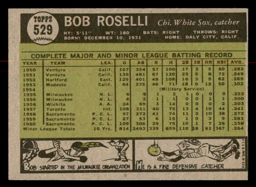 1961 Topps Baseball #529 Bob Roselli White Sox NR-MT 566977