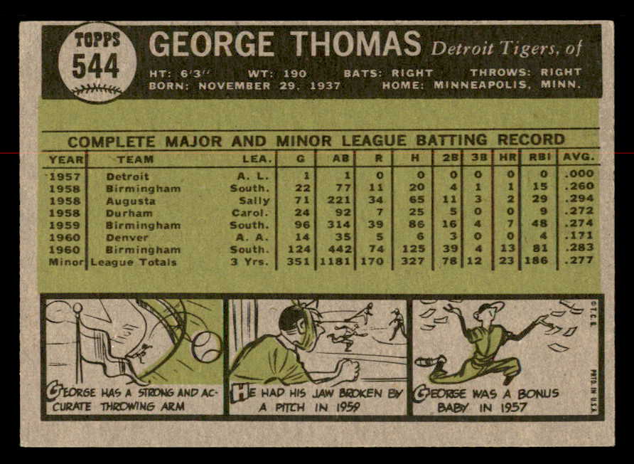 1961 Topps Baseball #544 George Thomas Tigers EX+/EX-MT 567019