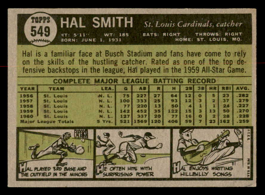 1961 Topps Baseball #549 Hal Smith Cardinals EX-MT 567028