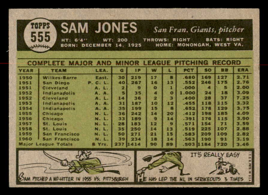 1961 Topps Baseball #555 Sam Jones Giants VG-EX 567046