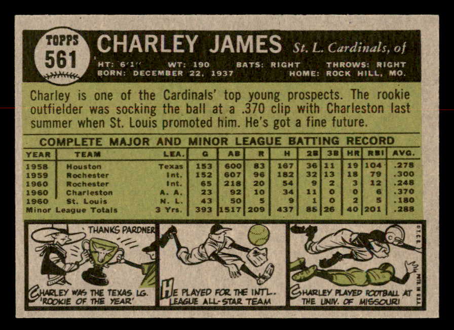 1961 Topps Baseball #561 Charley James Cardinals EX-MT 567062