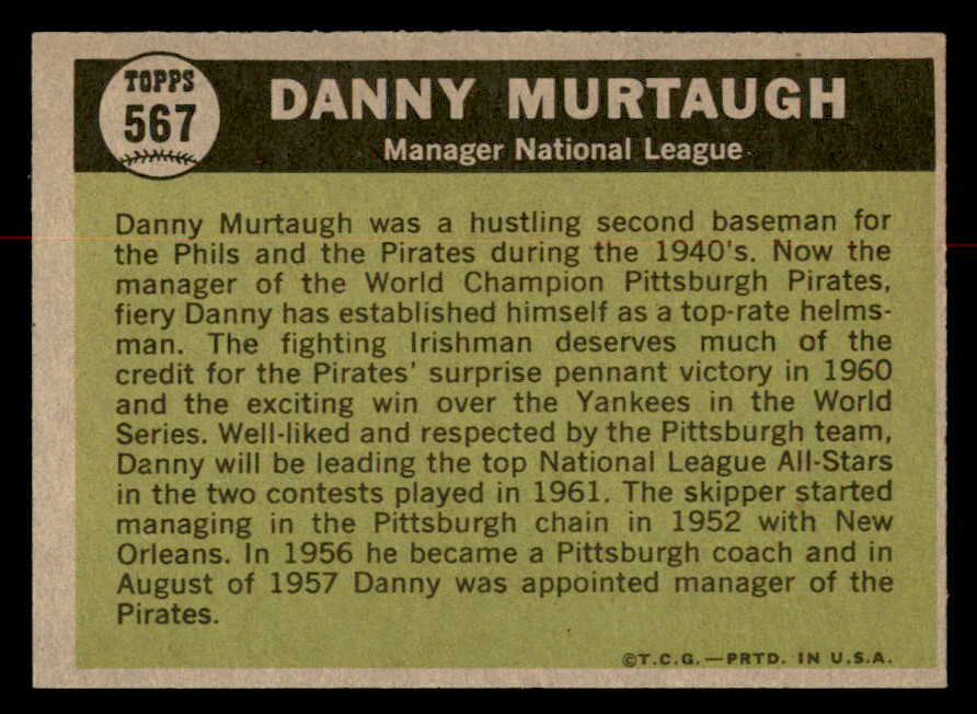 1961 Topps Baseball #567 Danny Murtaugh A.S. Pirates NR-MT 567077