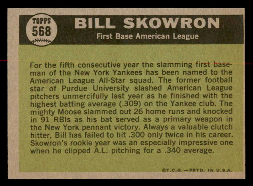 1961 Topps Baseball #568 Bill Skowron A.S. Yankees NR-MT 567080