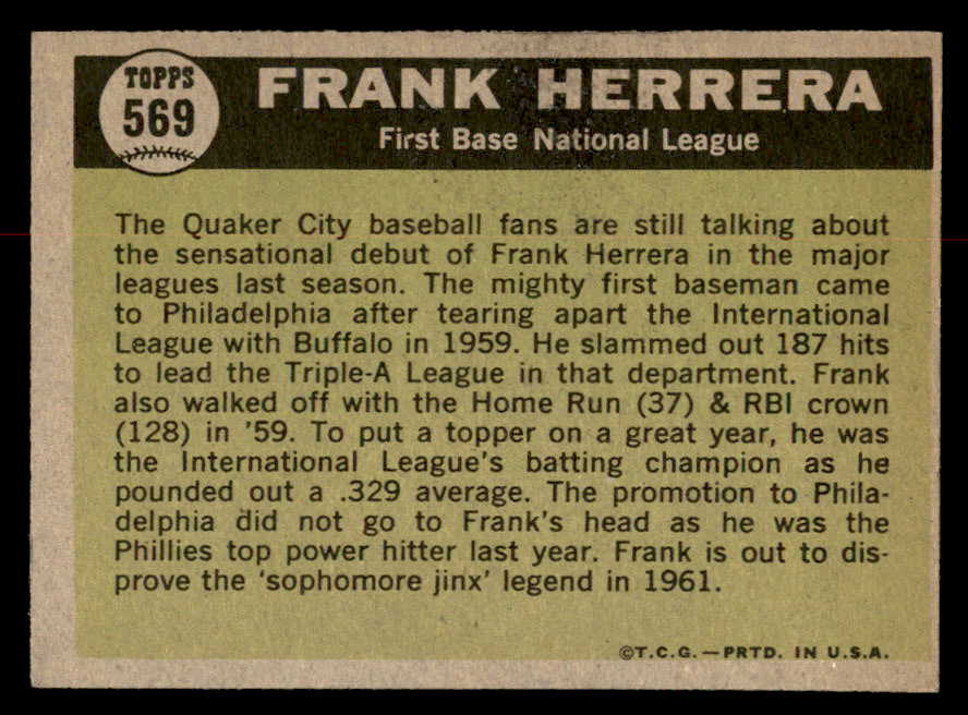 1961 Topps Baseball #569 Frank Herrera A.S. Phillies EX-MT 567083