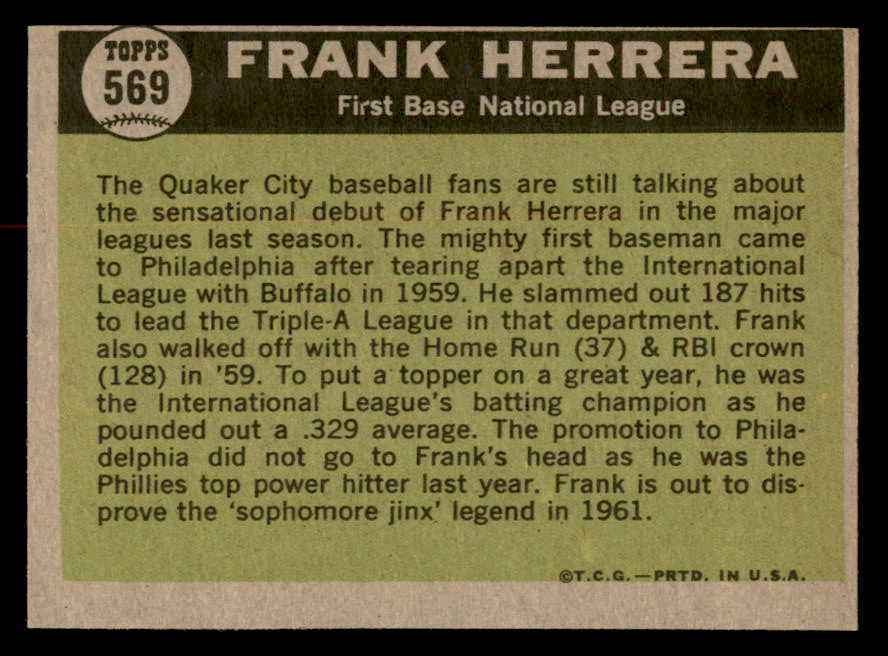 1961 Topps Baseball #569 Frank Herrera A.S. Phillies EX-MT 567085