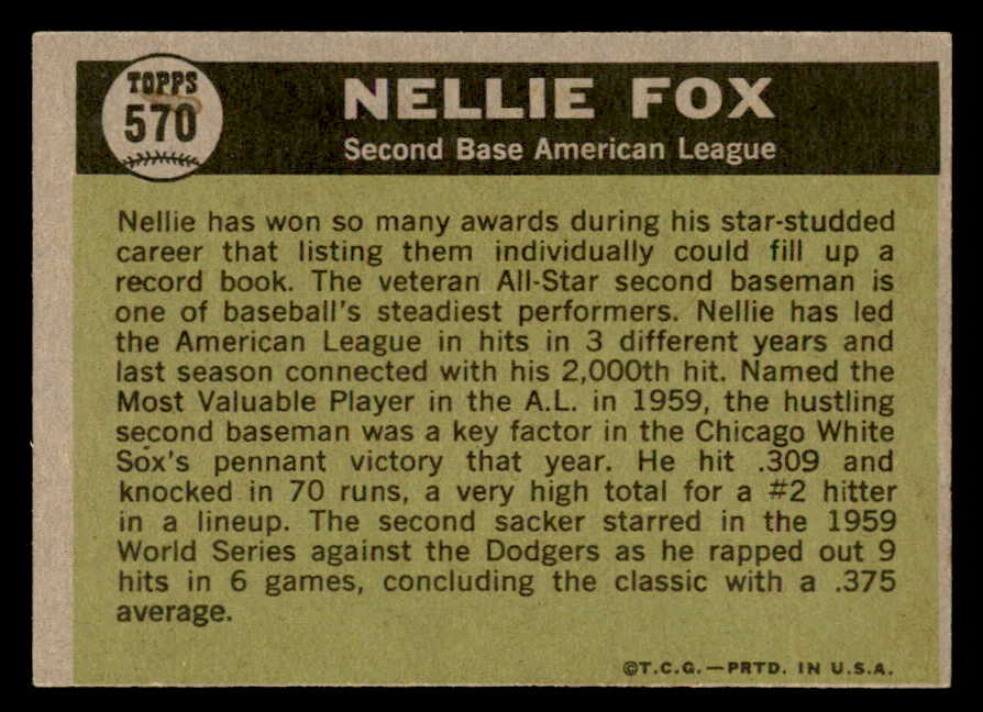 1961 Topps Baseball #570 Nellie Fox A.S. White Sox EX-MT 567087