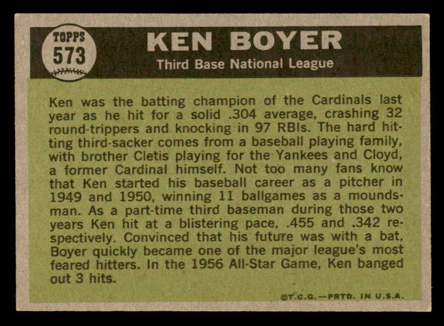 1961 Topps Baseball #573 Ken Boyer A.S. Cardinals NR-MT 567089