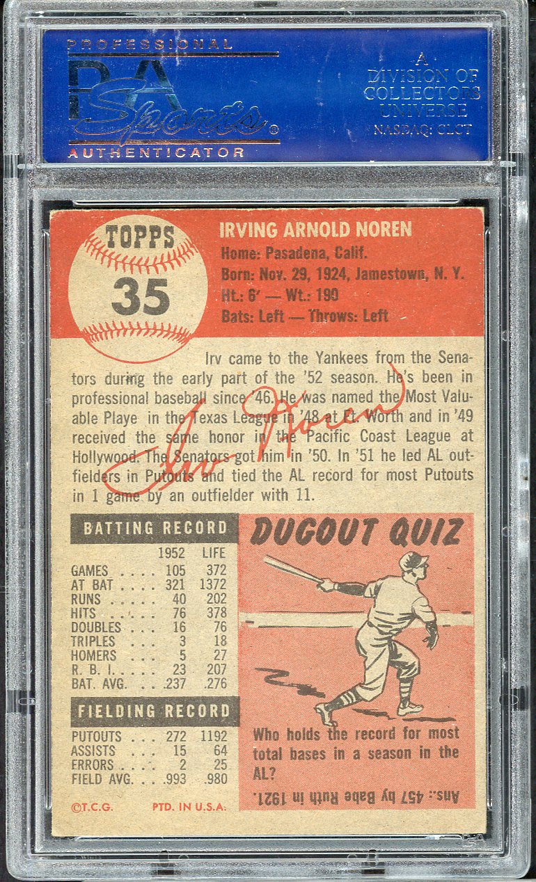 1953 Topps Baseball #035 Irv Noren Yankees PSA 6 EX-MT 567212