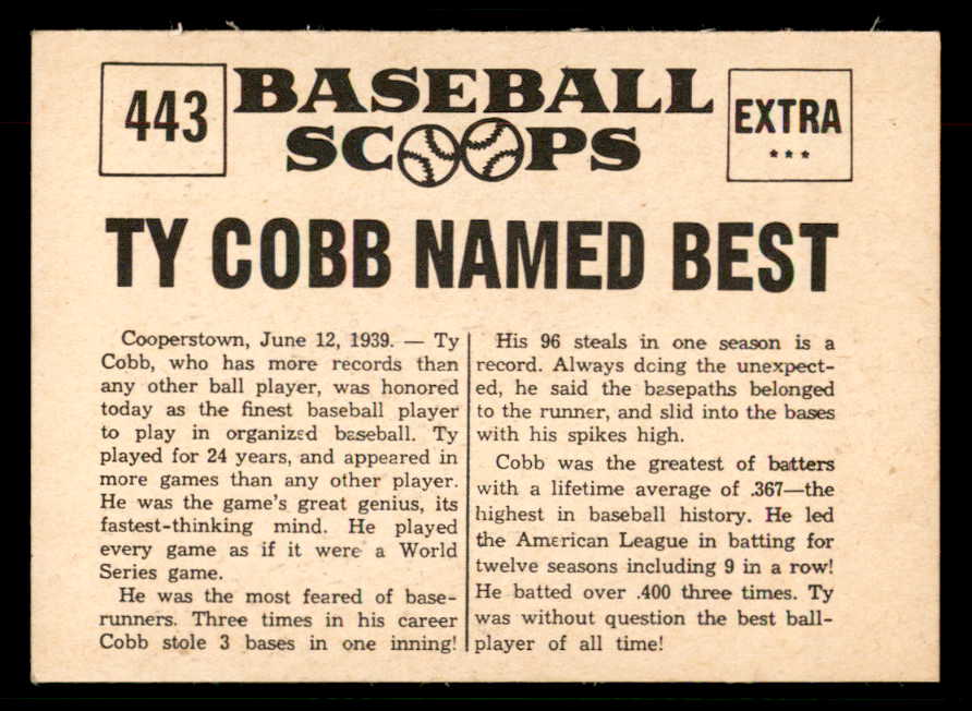 1961 Nu Card Scoops #443 Ty Cobb Tigers NR-MT 567300