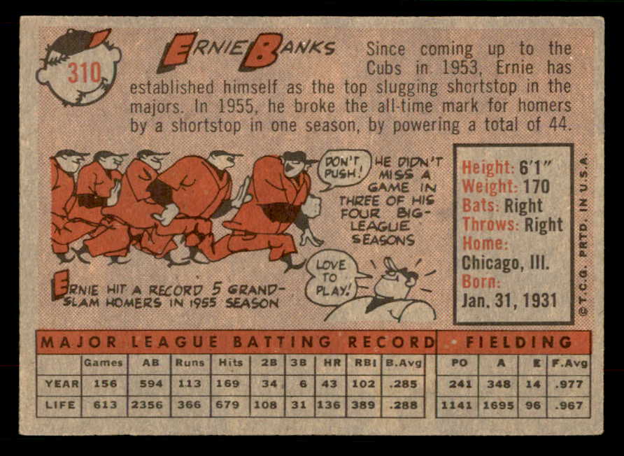 1958 Topps Baseball #310 Ernie Banks Cubs EX-MT 567355