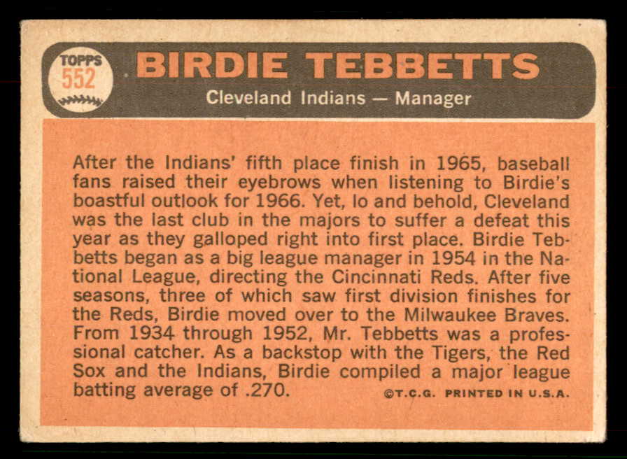 1966 Topps Baseball #552 Birdie Tebbetts Indians VG 567401