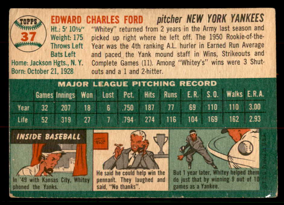 1954 Topps Baseball #037 Whitey Ford Yankees VG-EX 567455