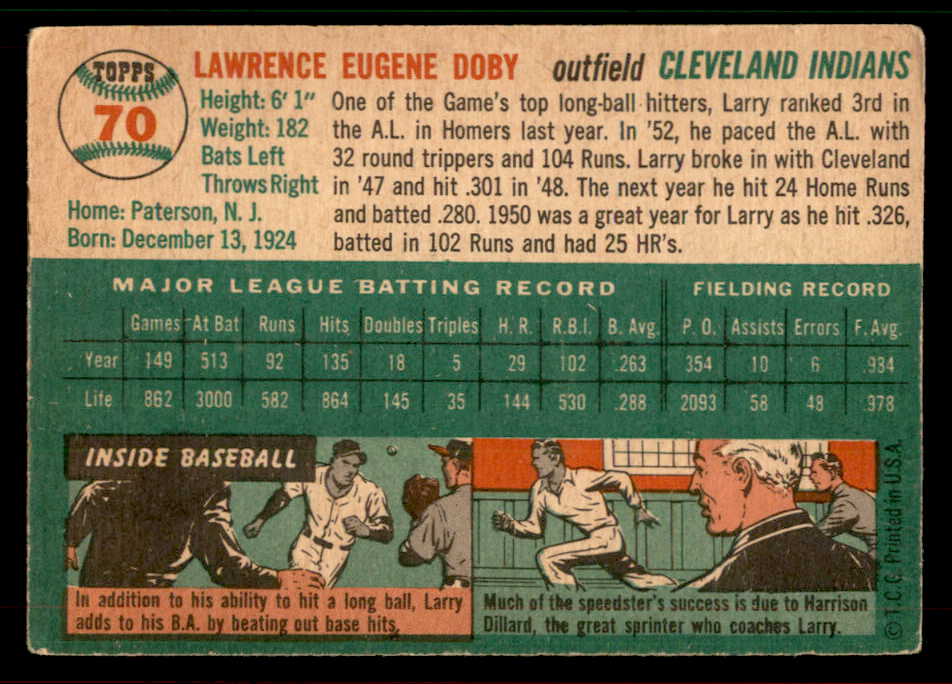 1954 Topps Baseball #070 Larry Doby Indians VG-EX 567488