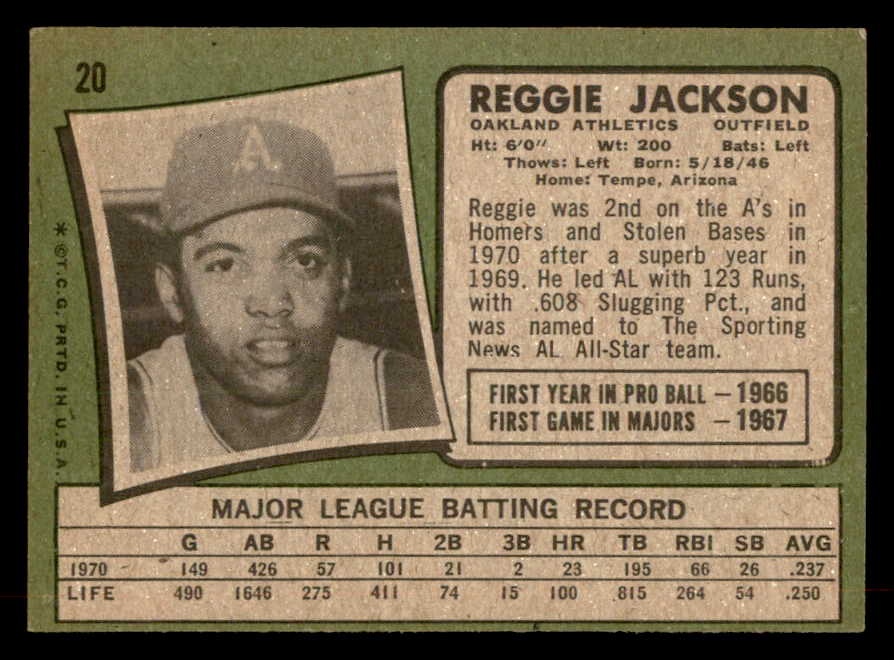 1971 Topps Baseball #020 Reggie Jackson A's EX+/EX-MT 567510