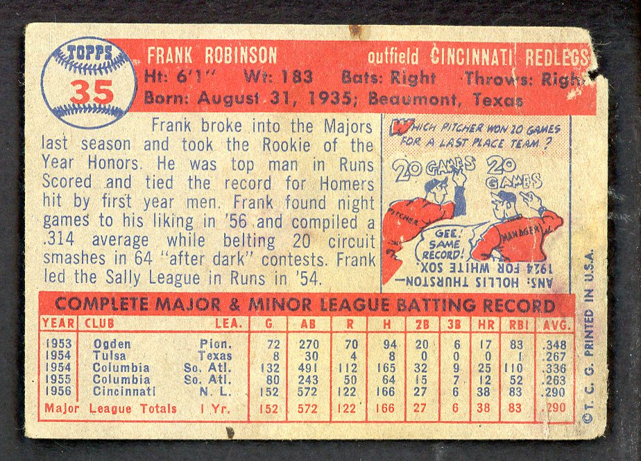1957 Topps Baseball #035 Frank Robinson Reds Poor 567515