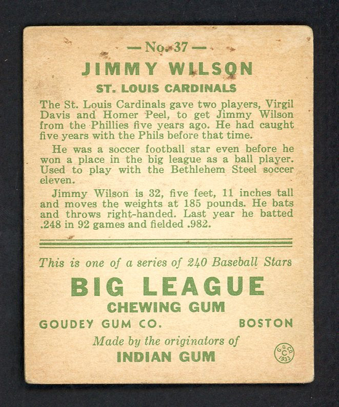 1933 Goudey #037 Jimmy Wilson Cardinals VG-EX 567690