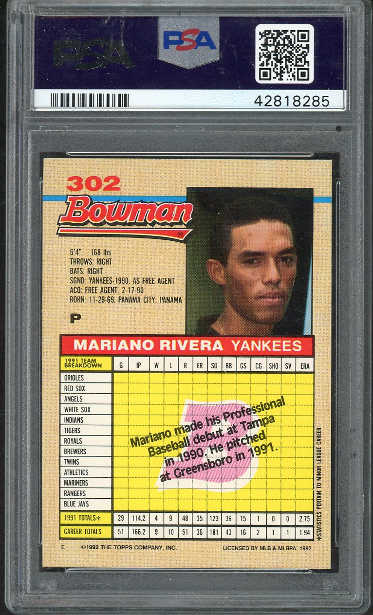 1992 Bowman #302 Mariano Rivera Yankees PSA 8 NM/MT 567741