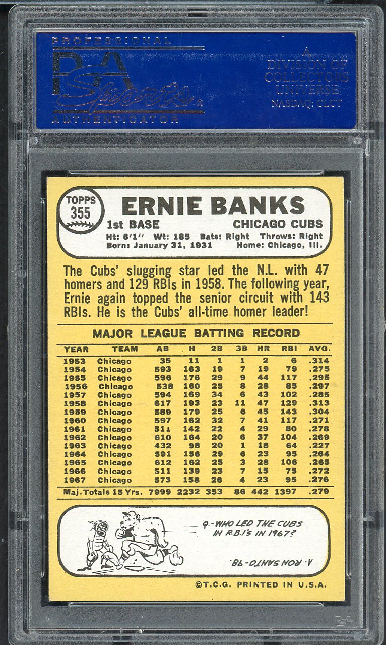 1968 Topps Baseball #355 Ernie Banks Cubs PSA 7 NM 567748