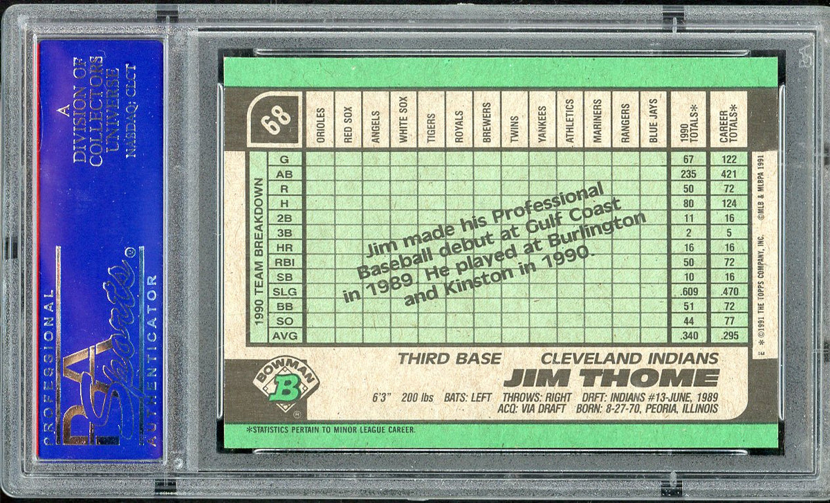 1991 Bowman #068 Jim Thome Indians PSA 9 MINT 567769