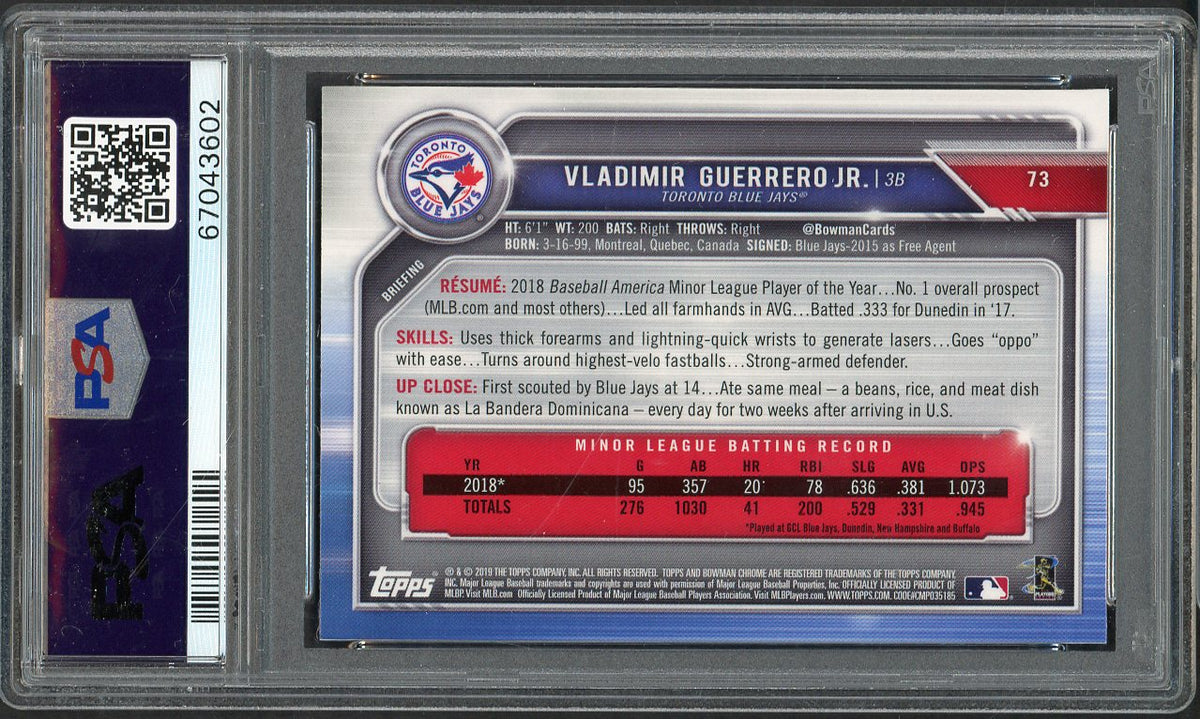 2019 Bowman Chrome #073 Vladimir Guerrero Jr Blue Jays PSA 9 MINT 567771
