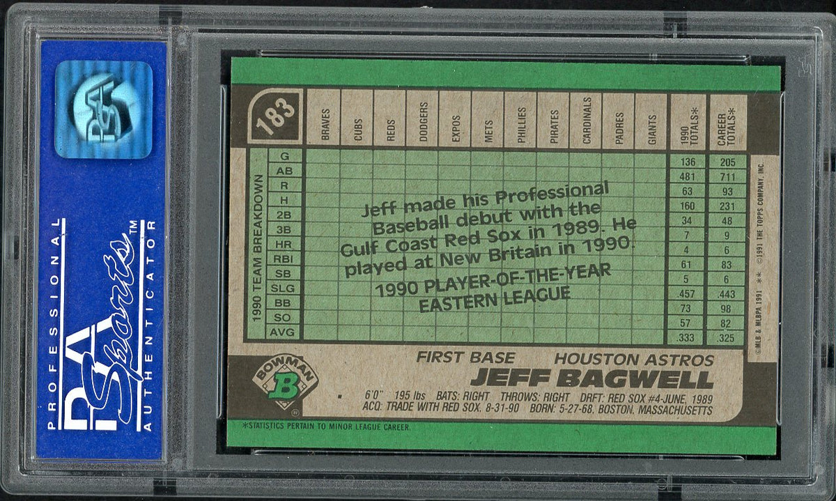1991 Bowman #183 Jeff Bagwell Astros PSA 8 NM/MT 567775