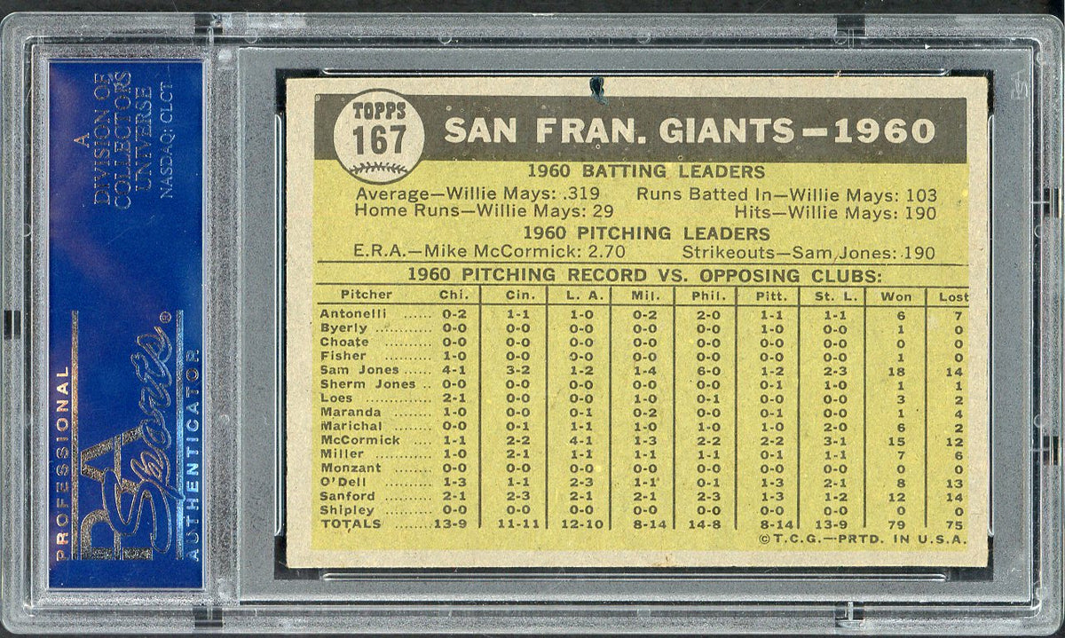 1961 Topps Baseball #167 San Francisco Giants Team PSA 5 EX 567780