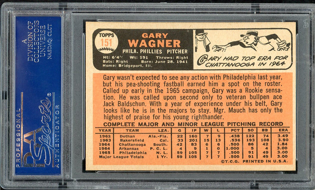 1966 Topps Baseball #151 Gary Wagner Phillies PSA 8 NM/MT oc 567789