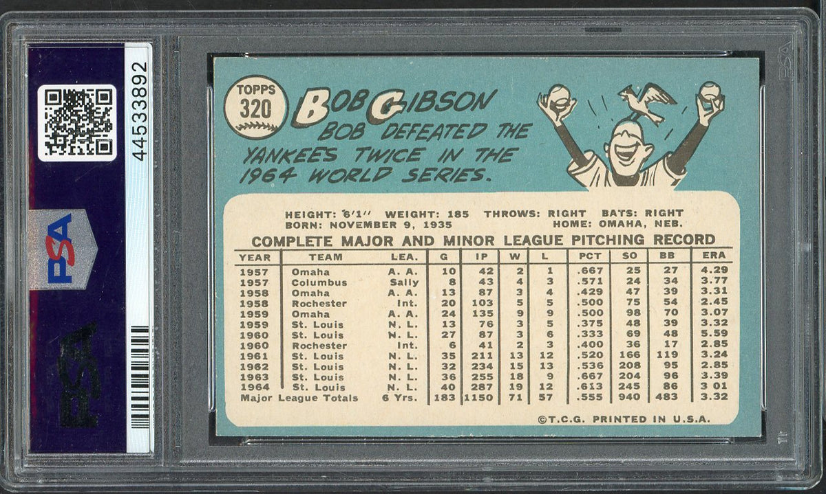 1965 Topps Baseball #320 Bob Gibson Cardinals PSA 6 EX-MT 567792
