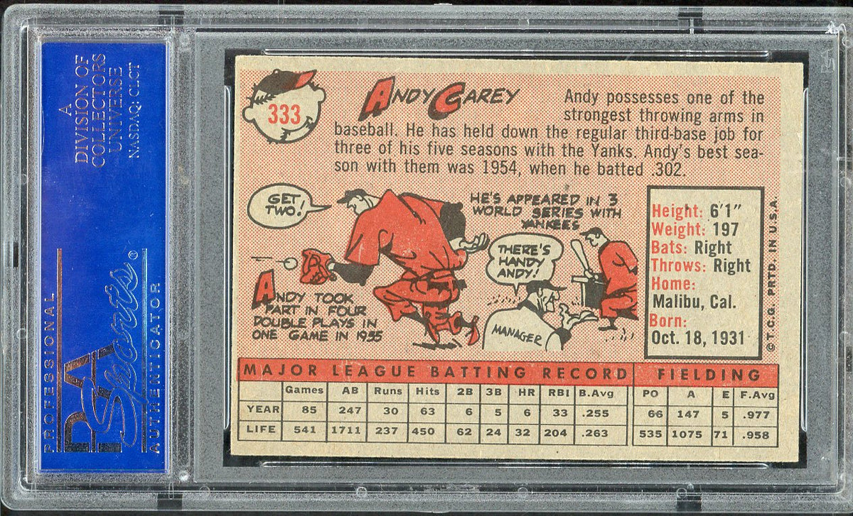 1958 Topps Baseball #333 Andy Carey Yankees PSA 6 EX-MT st crack 567809