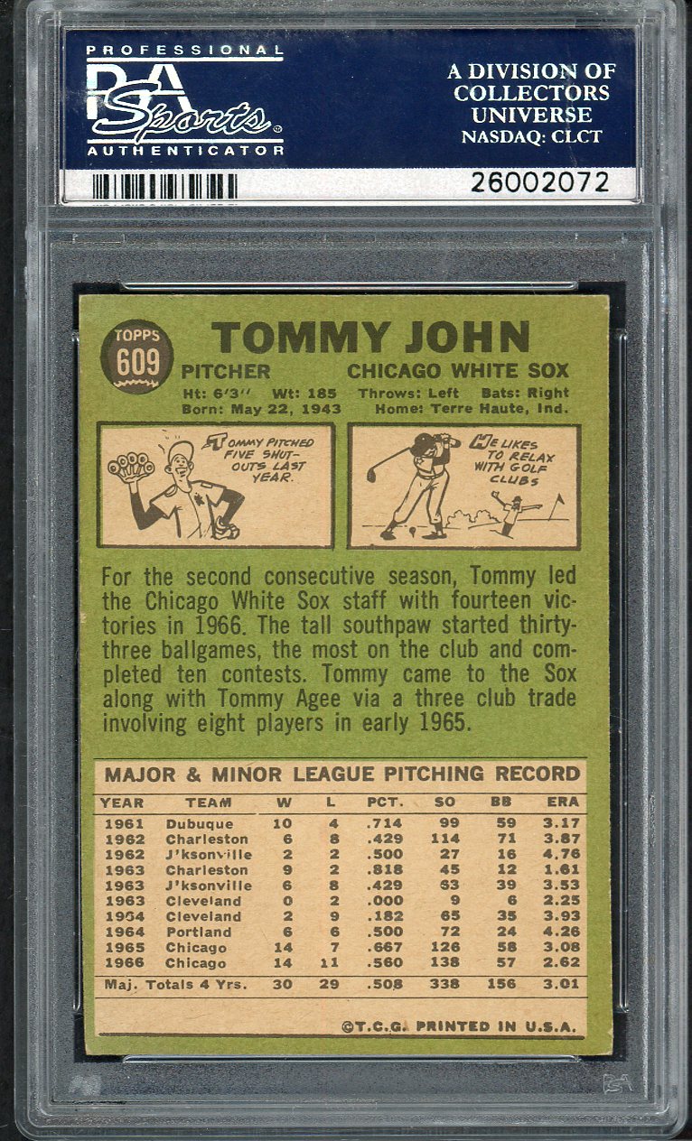 1967 Topps Baseball #609 Tommy John White Sox PSA 5 EX 567810